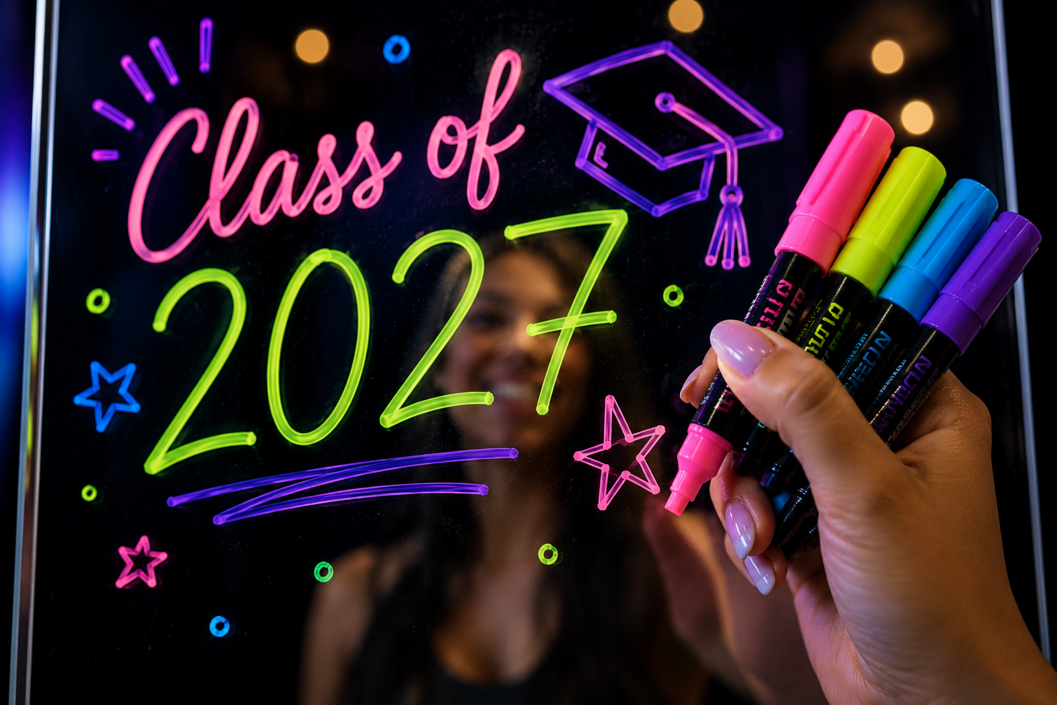 Class of 2027 message drawn in colorful markers